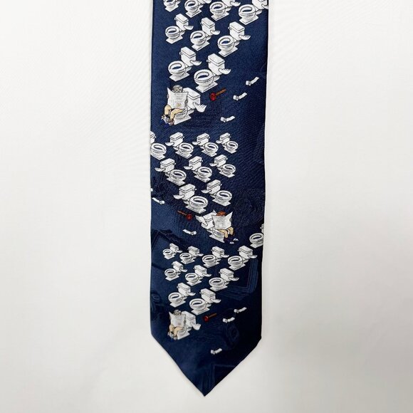 After Dark Men’s Neck Tie 3 3/4” Navy Blue Silk “Flying Toilets” Novelty Necktie - Picture 1 of 11